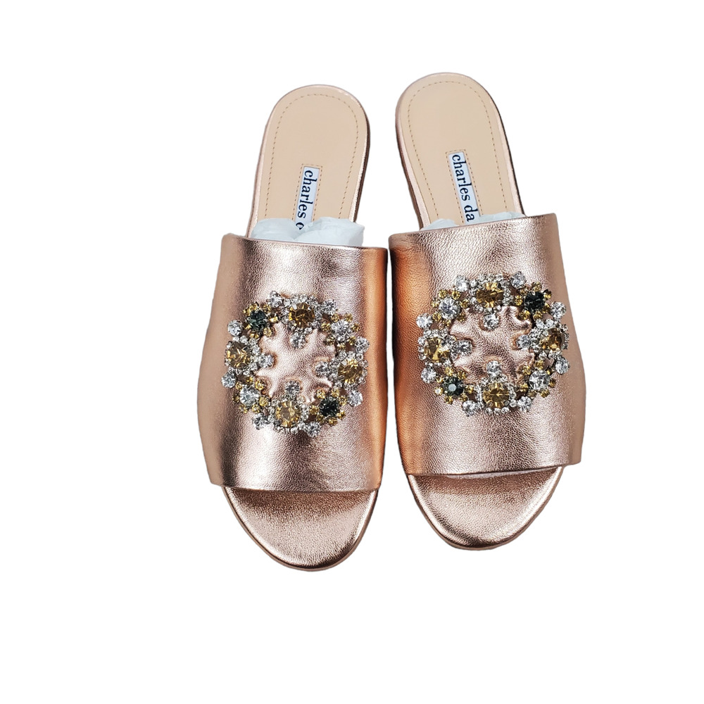 Charles David Jeweled Leather Slide Soleil Rose Color Size 6 Medium